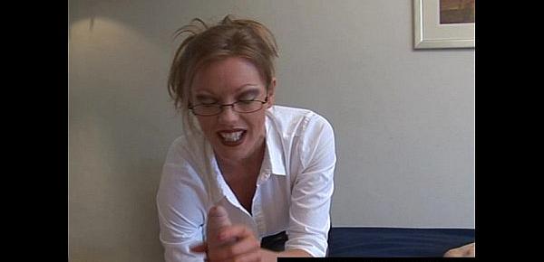  Blonde secretary gives a painfull handjob